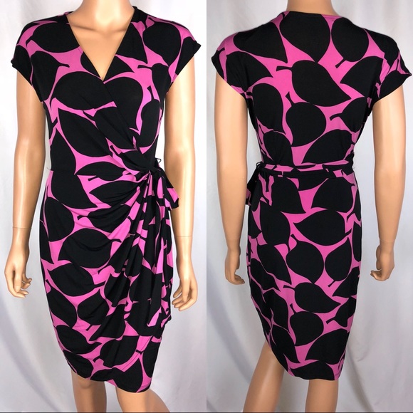 pink and black wrap dress